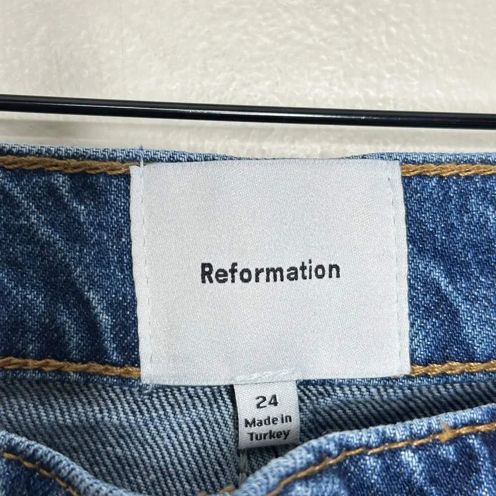 REFORMATION Val 90s Mid Rise Straight Jean Maggiore Vented Let Down Hem Sz 24 R8